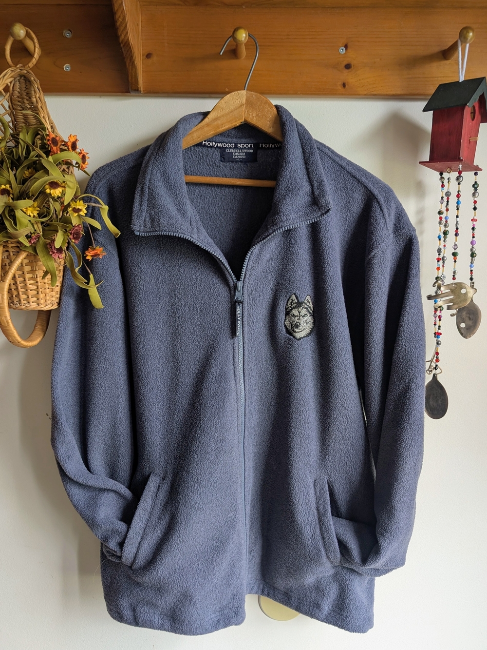 90's Vintage Gorpcore Men's Full-Zip Slate Fleece Jacket with Husky Emblem